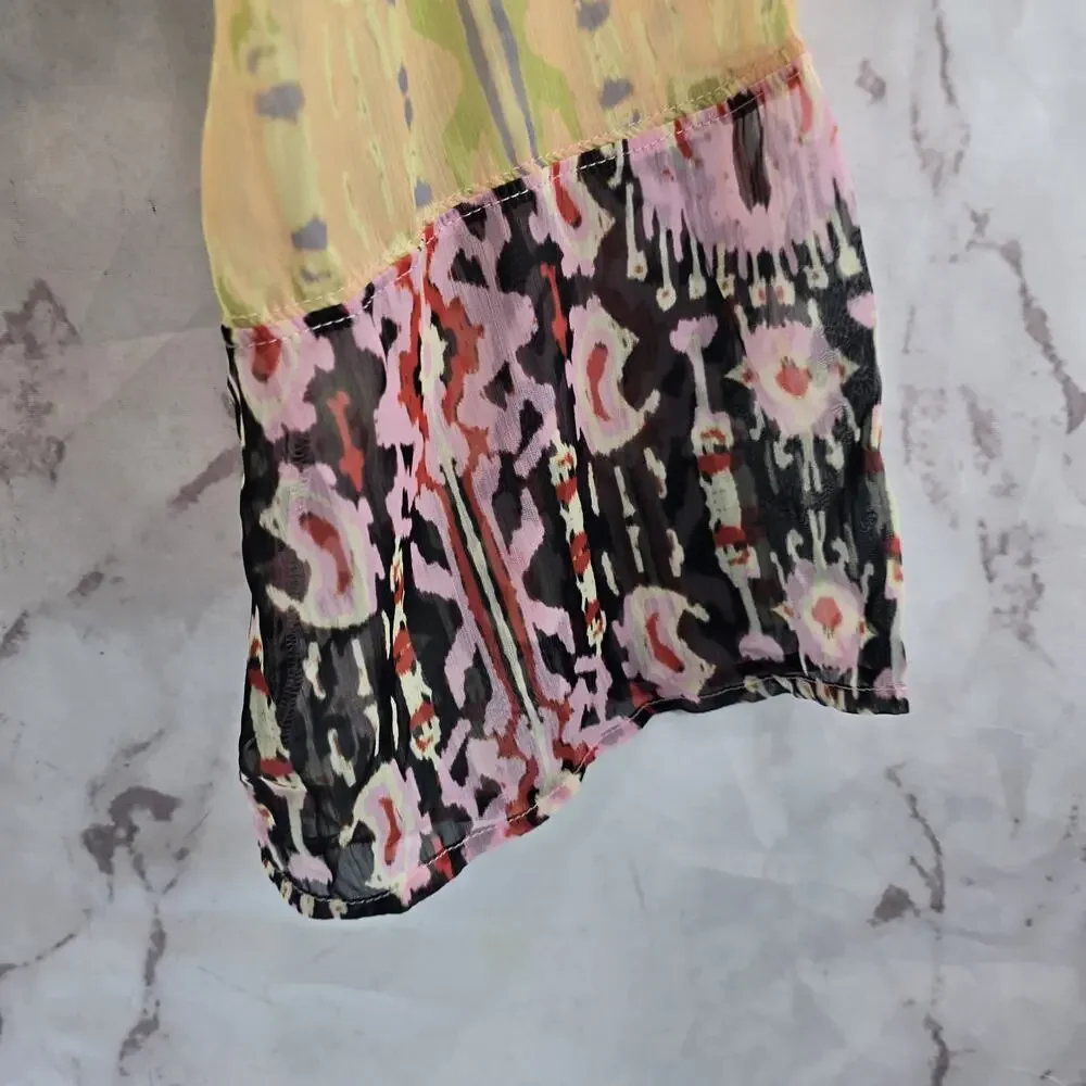 Free People Shirt Womens Large Pink Walk That Patchwork Wide Bell Blouse Crop
